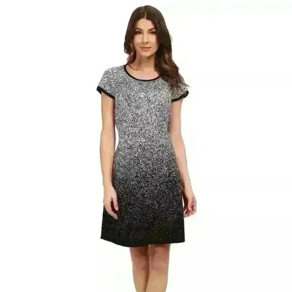 NEW London Times Short Sleeve A-Line Sweater Dress, Black / Ivory; $79 - Picture 3 of 8